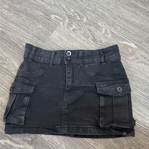 Black Denim Mini Skirt with Pockets